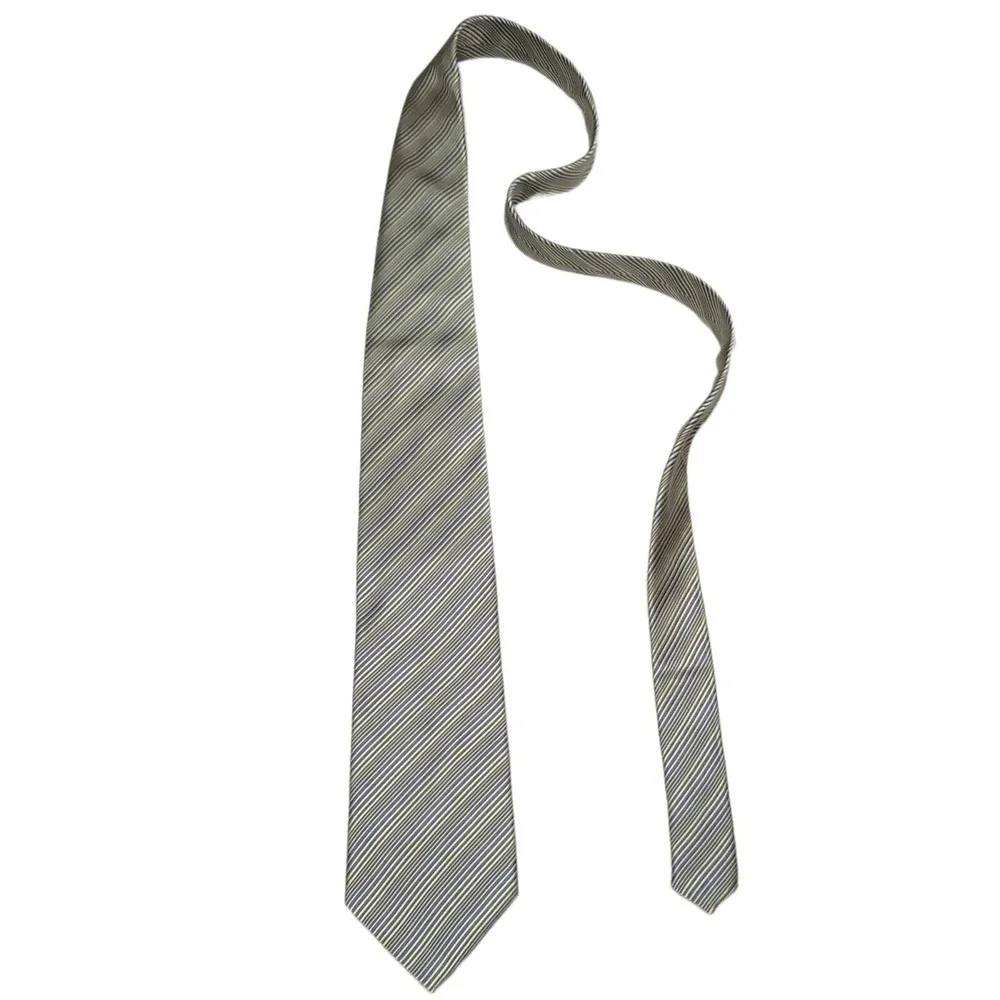 BRANDINI‎ ITALY Mens Silk Stripe Tie Handmade Blue Yellow Formal Necktie